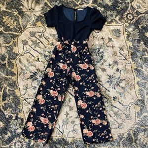 Francesca Mi Ami Jumpsuit Navy Top with Paper Bag Floral Bottoms Size: L